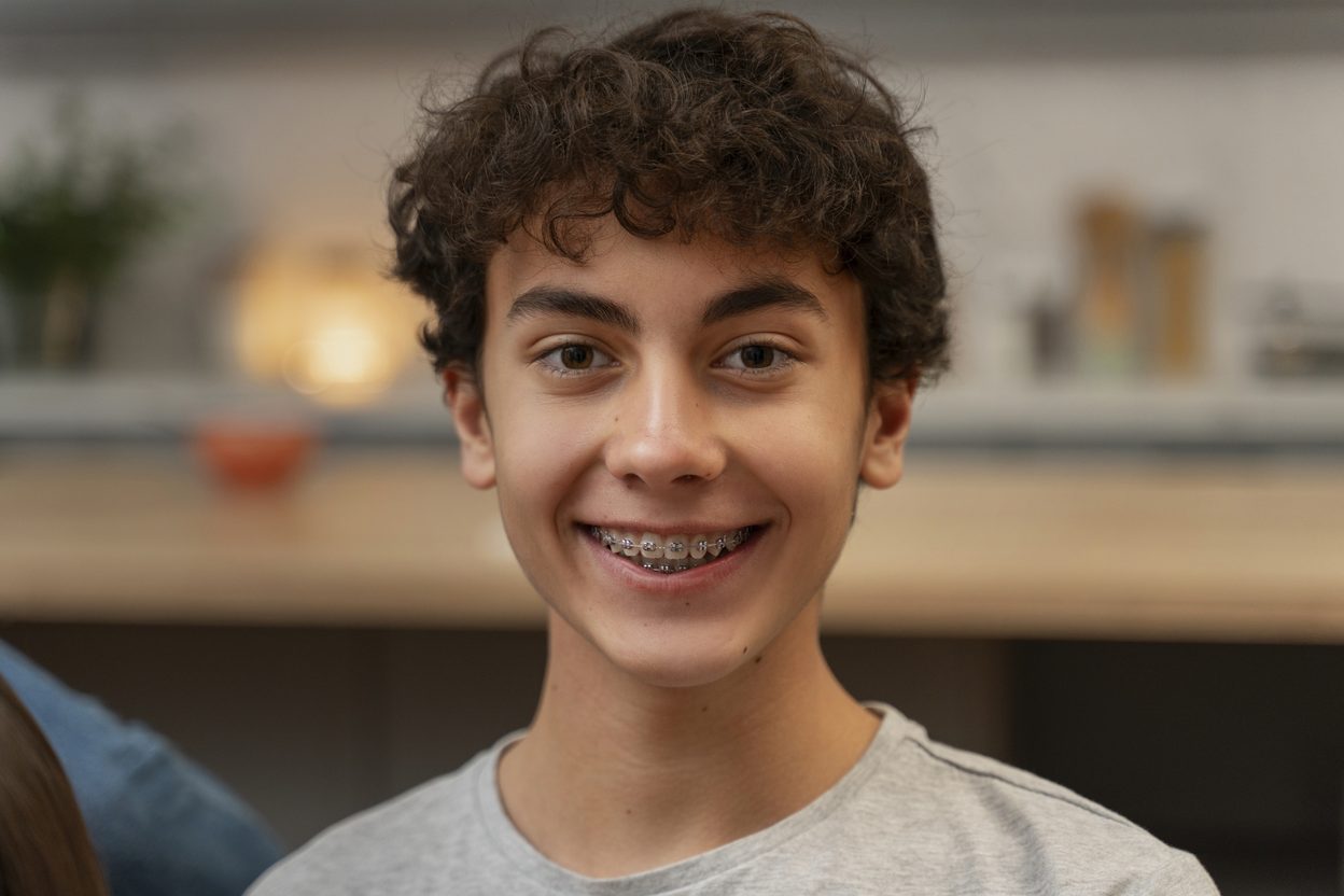 Smiling teen wearing braces